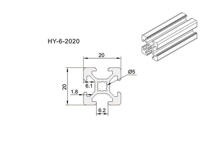 Aluminium Extrusion T-Slot Profile HY-6-2020