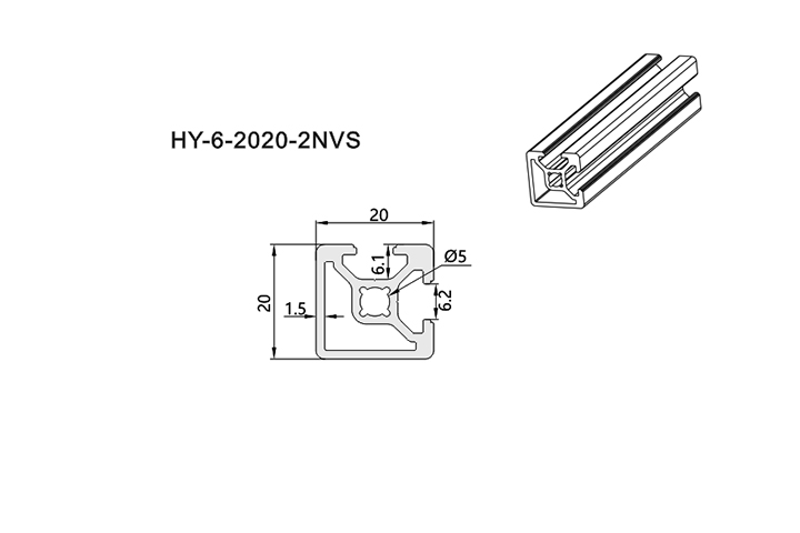 Aluminium Extrusion T-Slot Profile HY-6-2020-2NVS