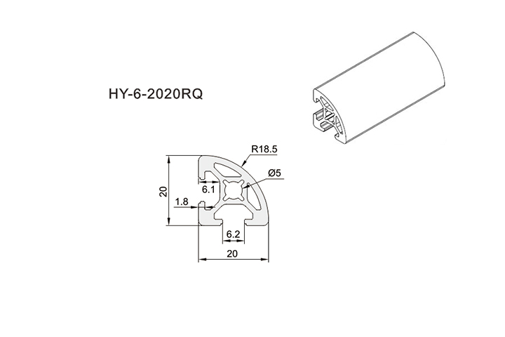 Aluminium Extrusion T-Slot Profile HY-6-2020RQ