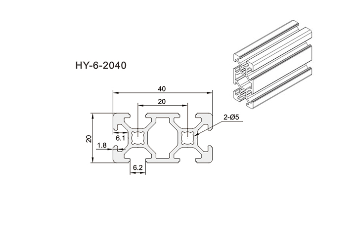 Aluminium Extrusion T-Slot Profile HY-6-2040