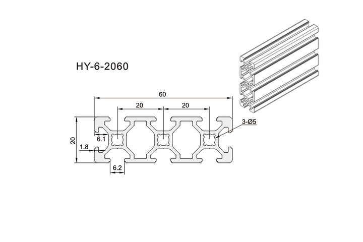 Aluminium Extrusion T-Slot Profile HY-6-2060