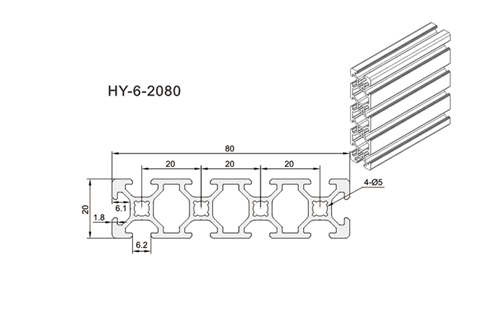Aluminium Extrusion T-Slot Profile HY-6-2080